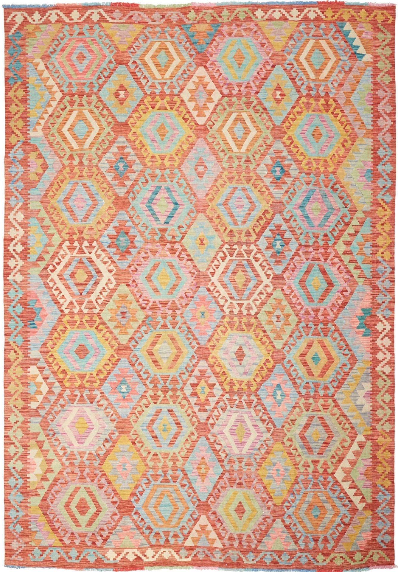 Kelim Teppich 208 x 294cm, handgewebt, rustikales Flair