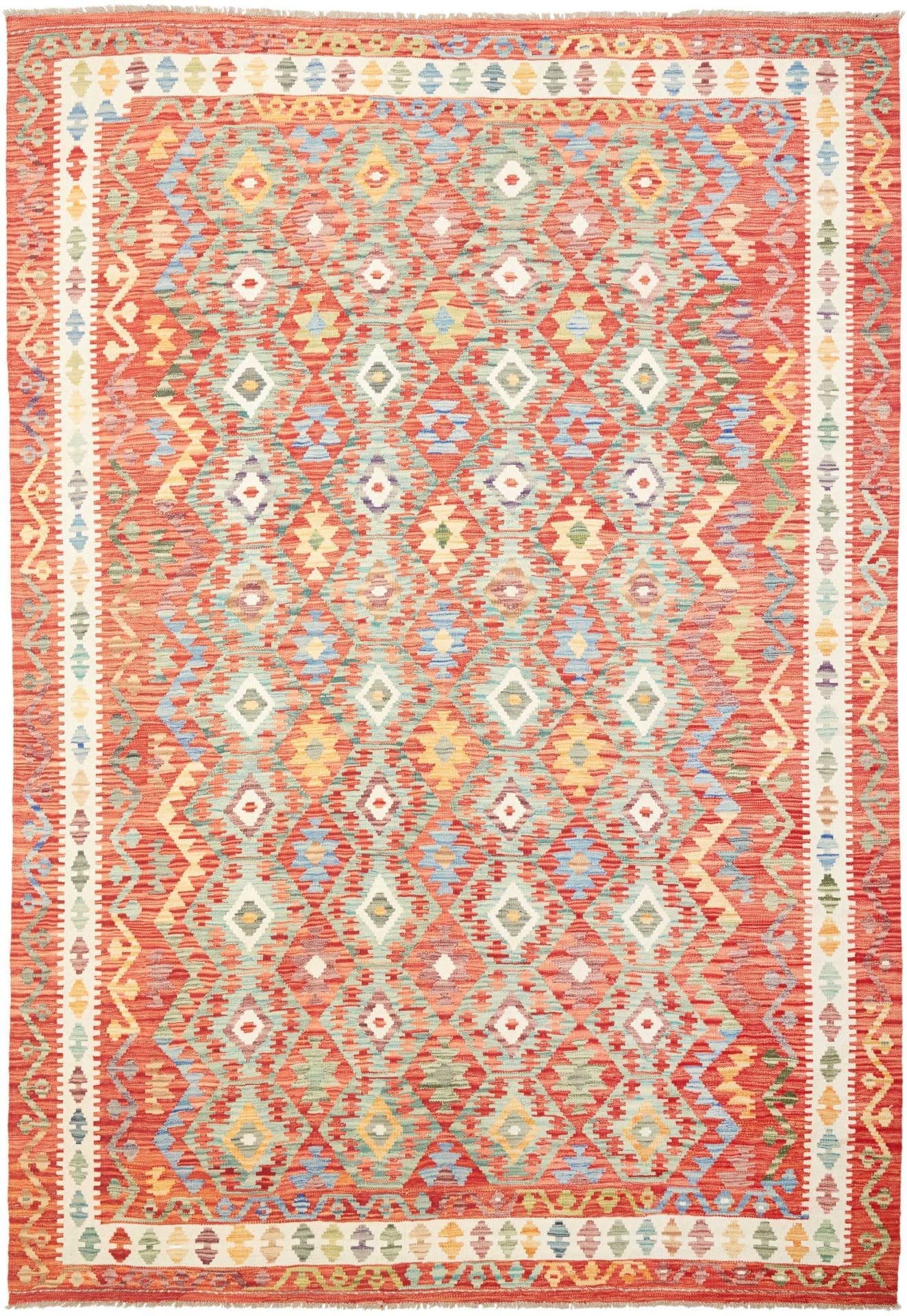 Kelim Teppich 208 x 295 cm, handgewebt, rustikales Flair, Wolle