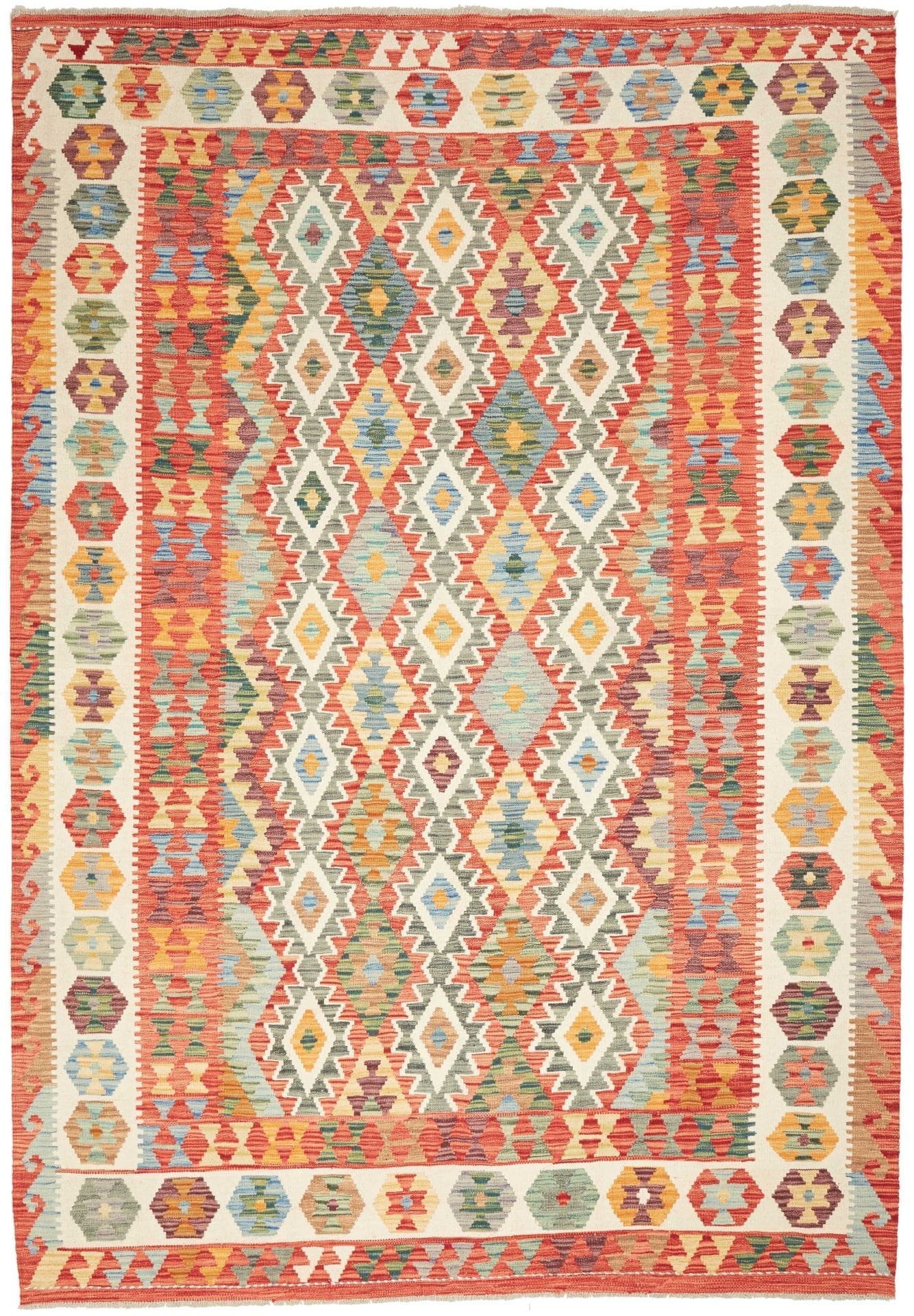 Kelim Teppich 208 x 297 cm - Rustikales Design - handgewebt
