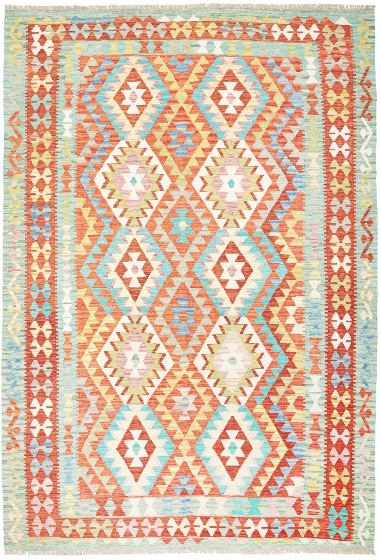 Kelim Teppich 208 x 299 cm, geometrisches Muster, handgewebt