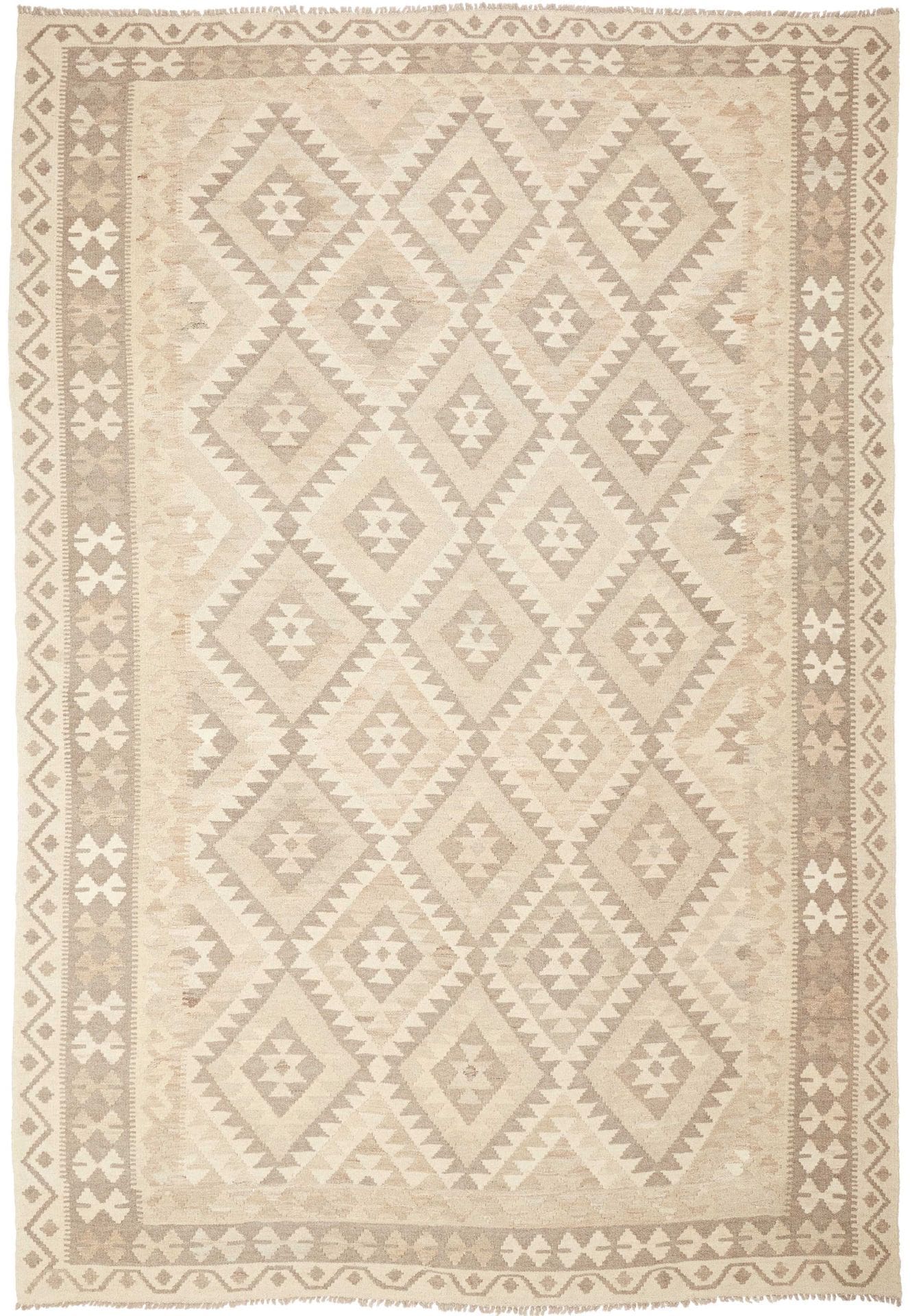 Kelim Teppich 209 x 297cm, handgewebt, rustikales Design, Wolle