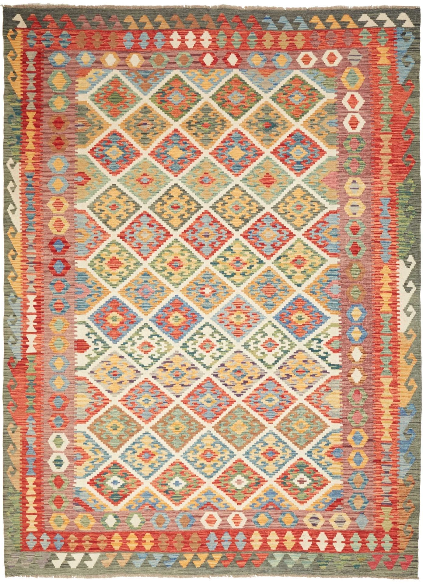 Kelim Teppich 211 x 287cm – Handgewebt, rustikales Design