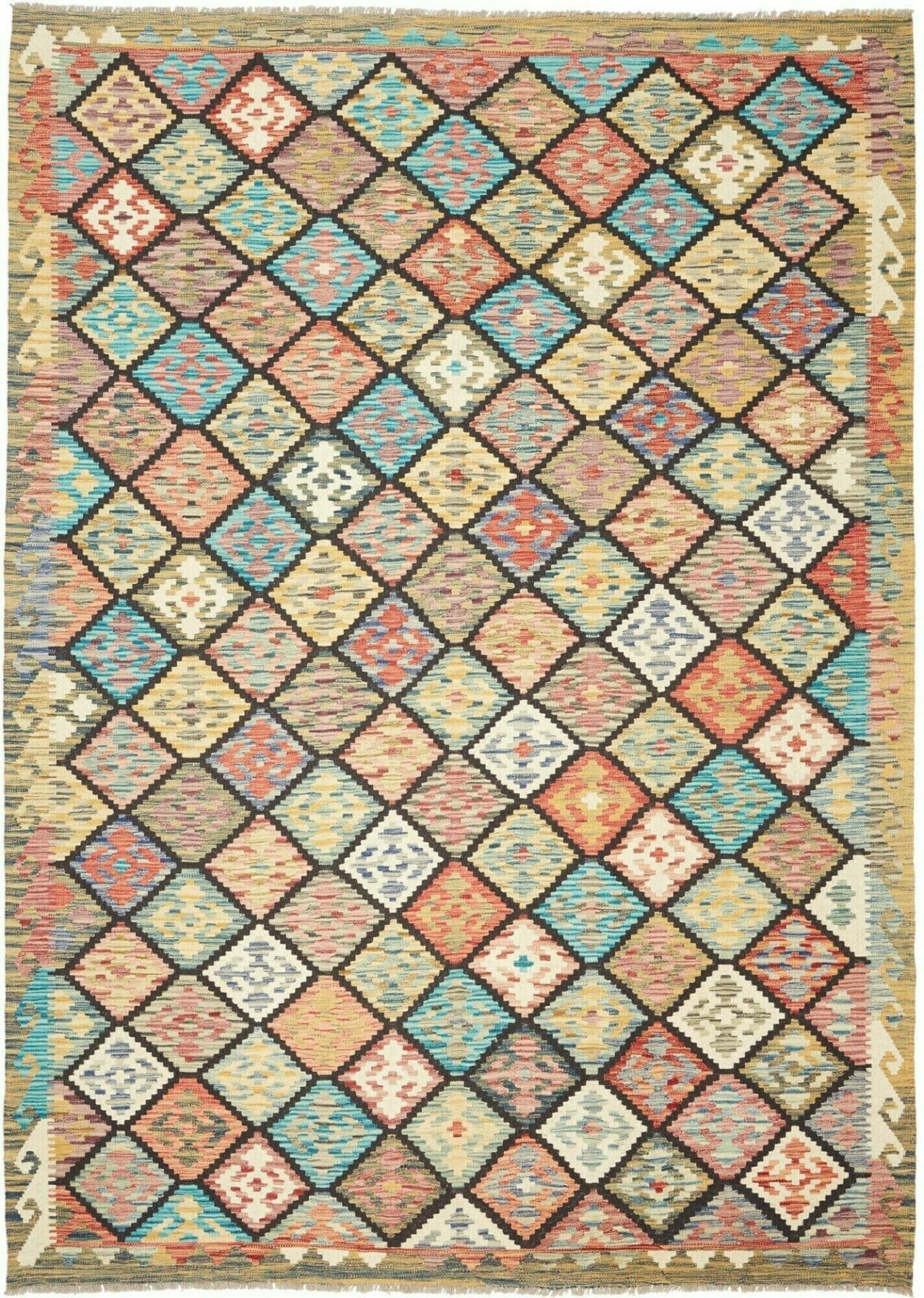 Kelim Teppich 211 x 289 cm, handgewebt, rustikales Flair, Wolle