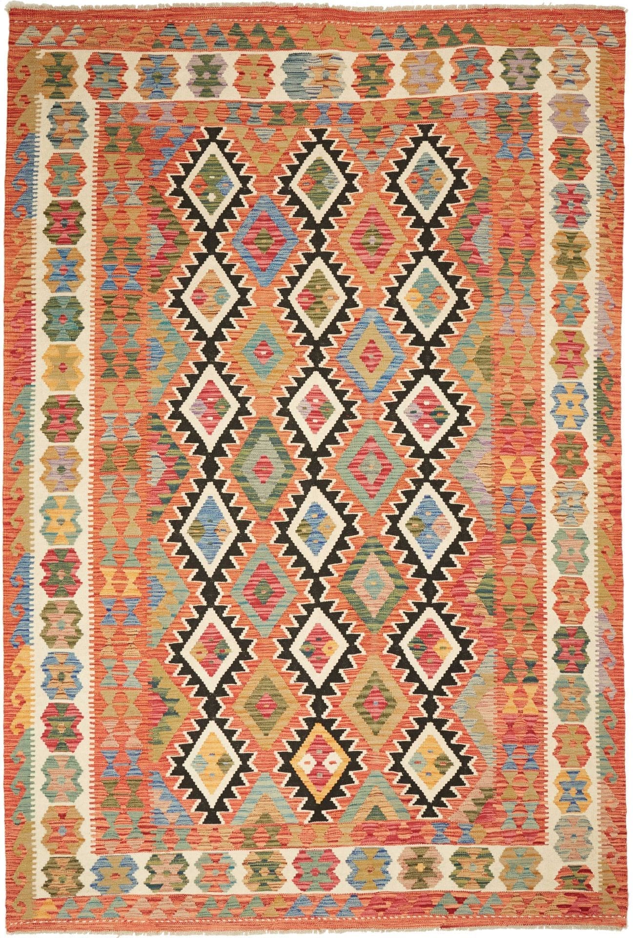 Kelim Teppich 213 x 311 cm, handgewebt, rustikales Flair, Wolle
