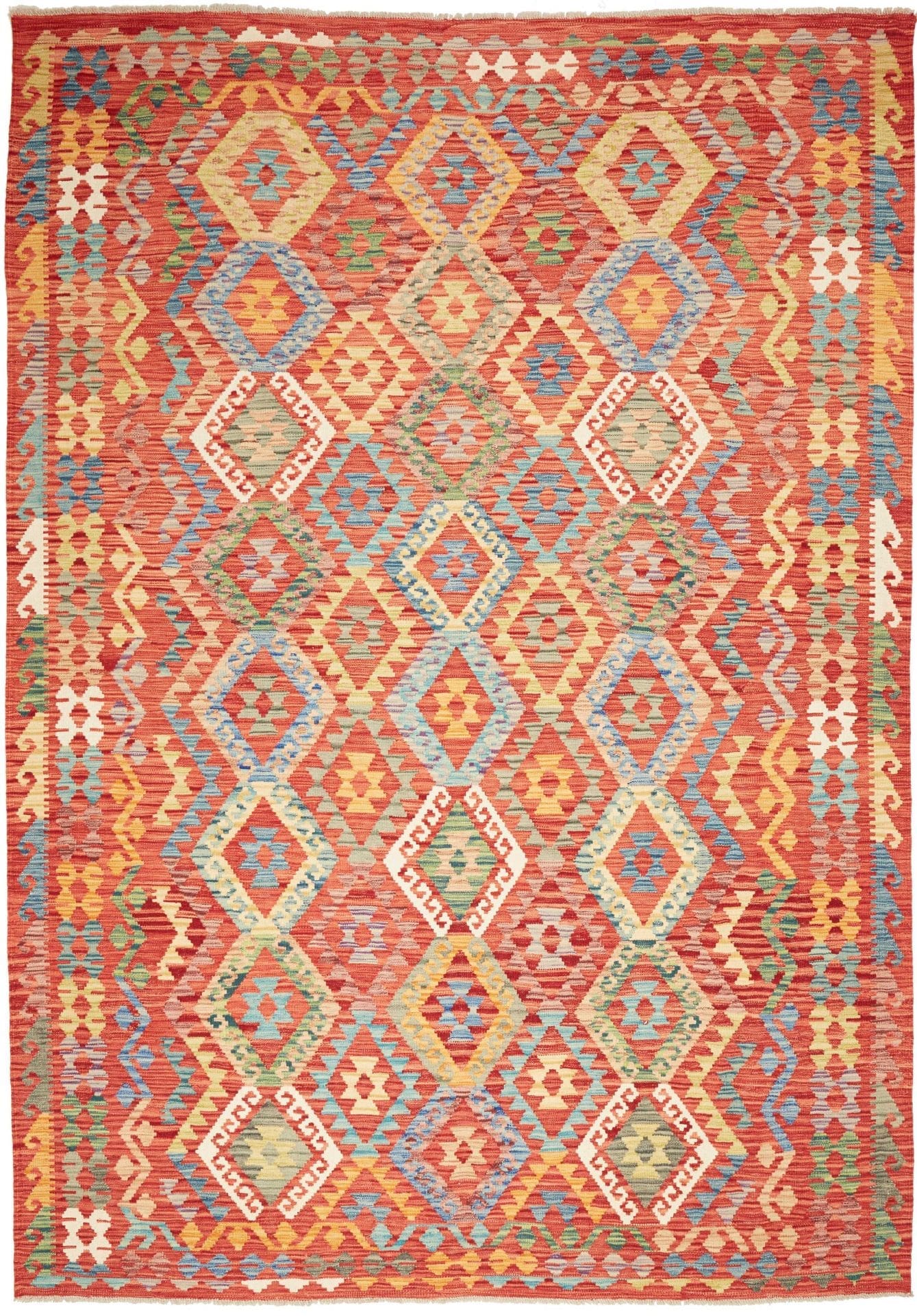 Kelim Teppich 214 x 296 cm, handgewebt, rustikales Flair