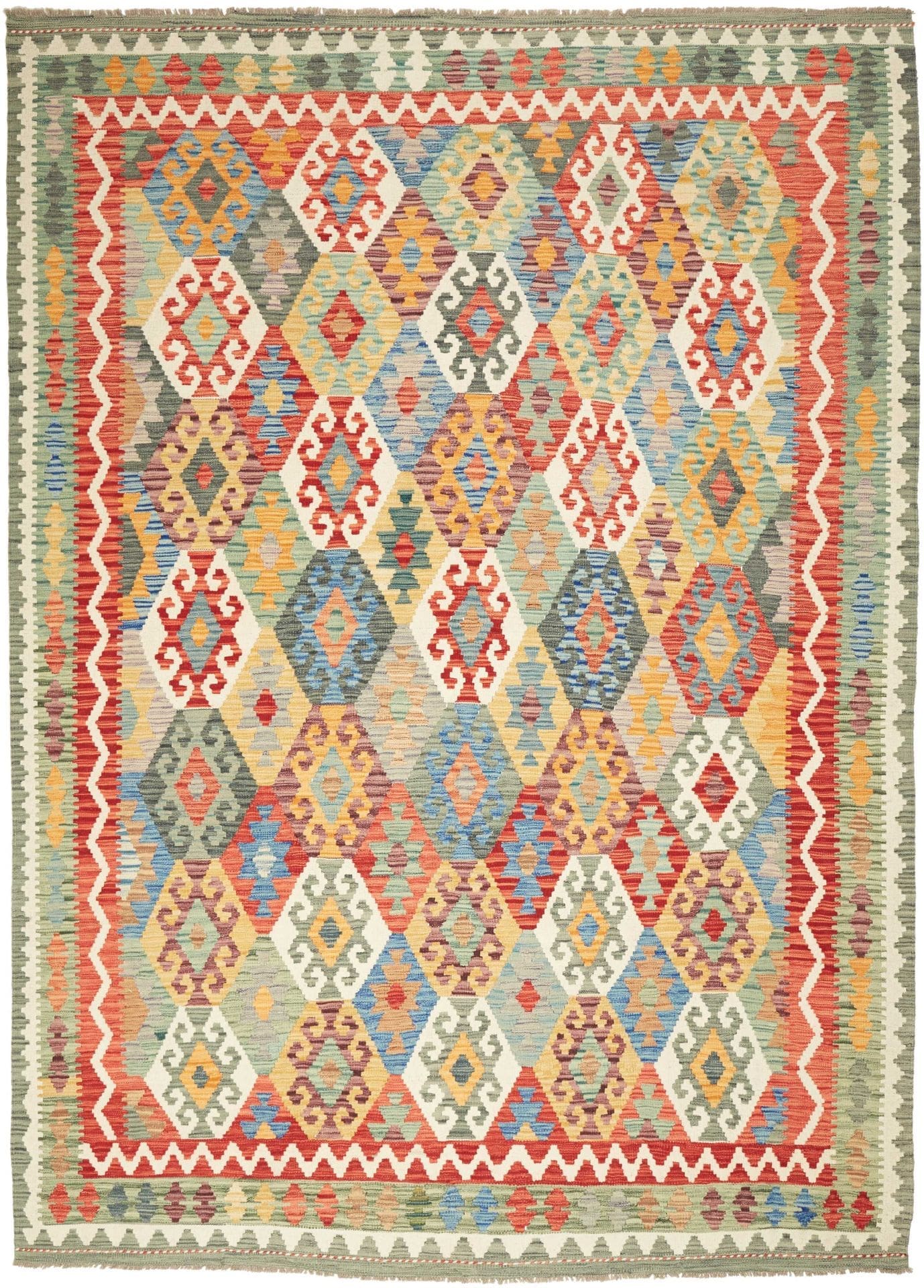 Kelim Teppich 215 x 295cm, Schurwolle, handgewebt, rustikales Flair