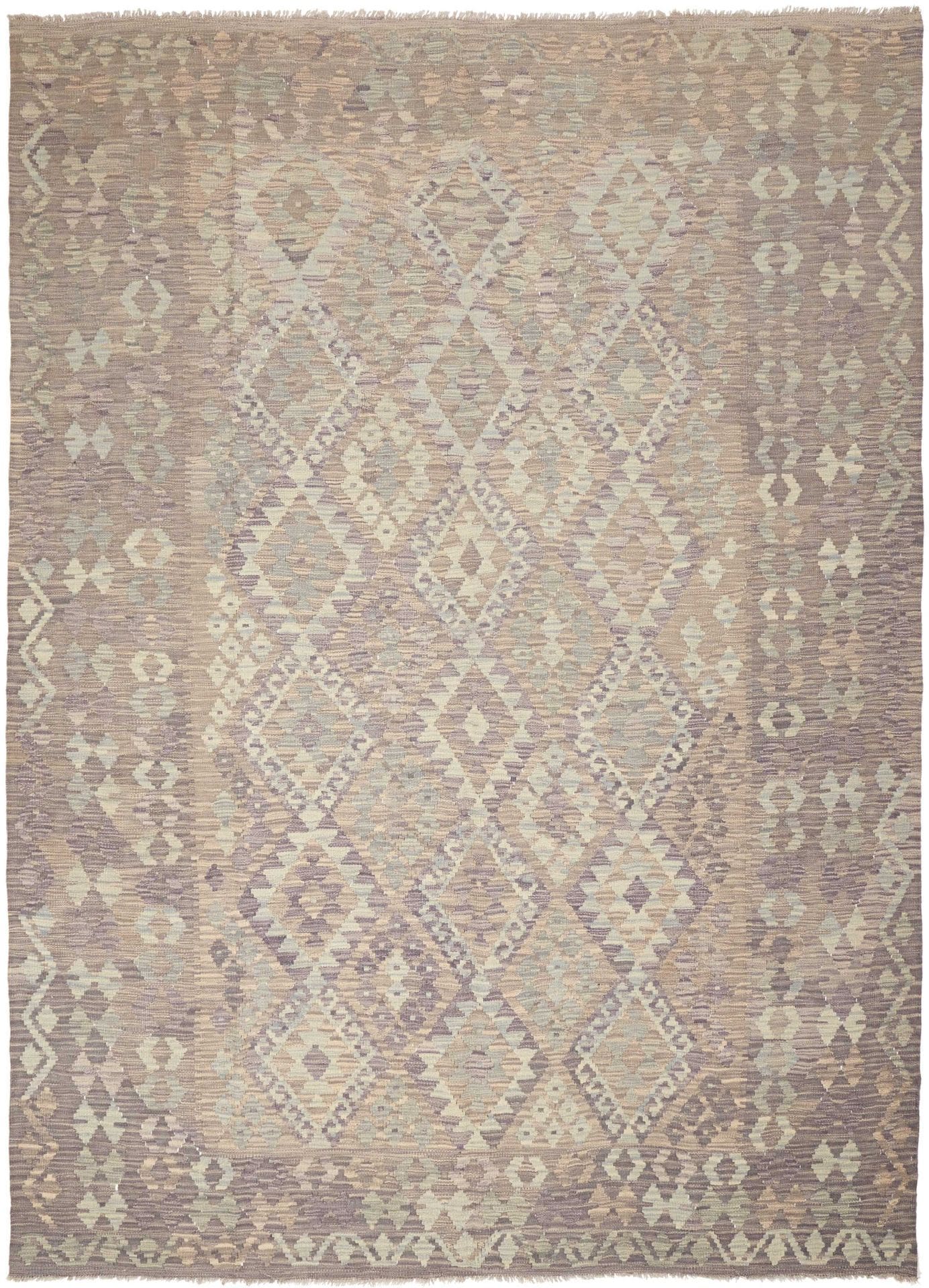 Kelim Teppich 216 x 289cm, handgewebt, rustikales Flair, Wolle