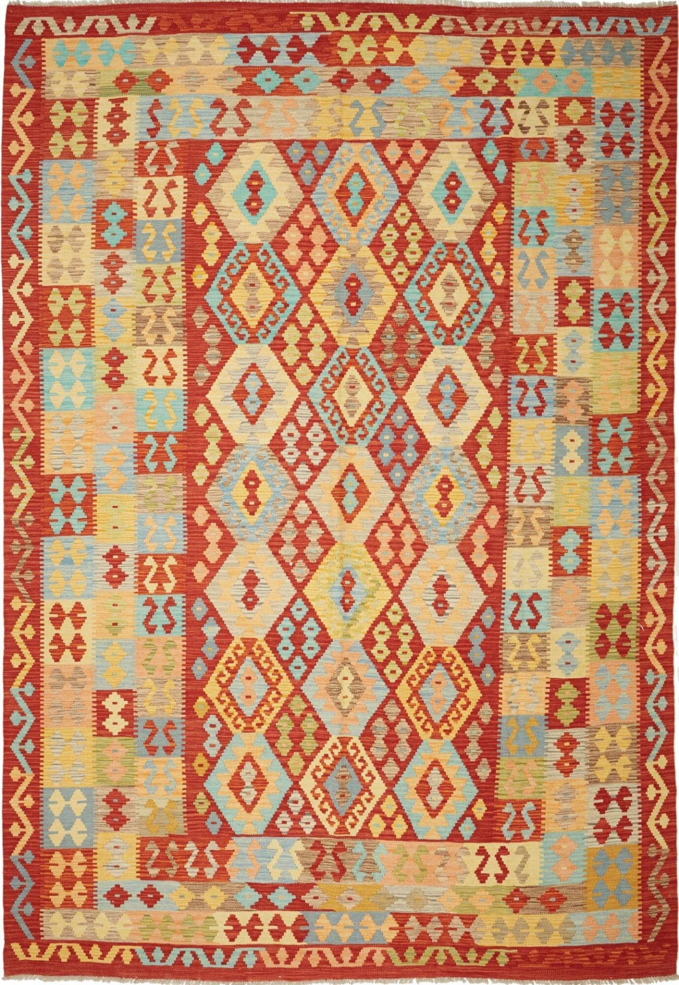 Kelim Teppich 216 x 303 cm, handgewebt, rustikaler Stil, Wolle