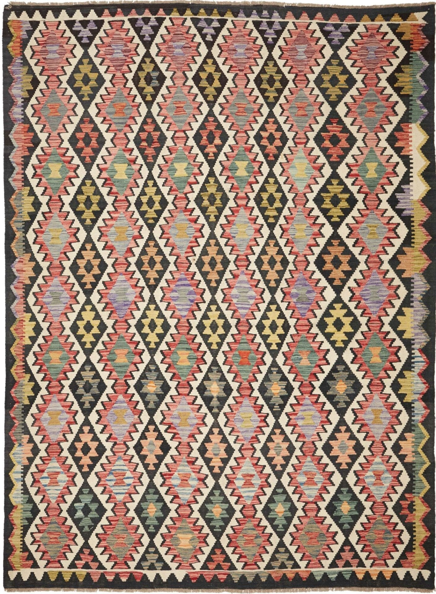 Kelim Teppich 227 x 299cm, handgewebt, rustikales Flair