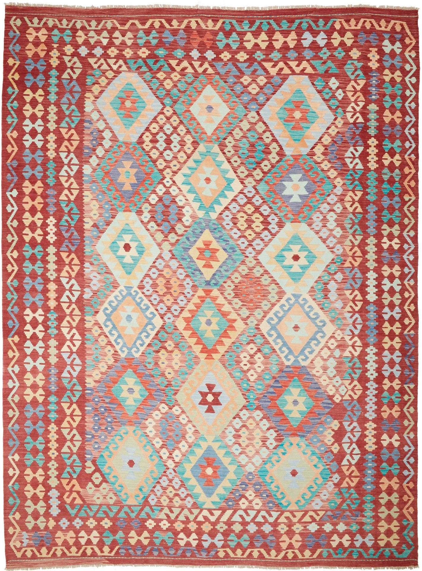 Kelim Teppich 250 x 335 cm - Handgewebt aus Wolle, rustikales Design