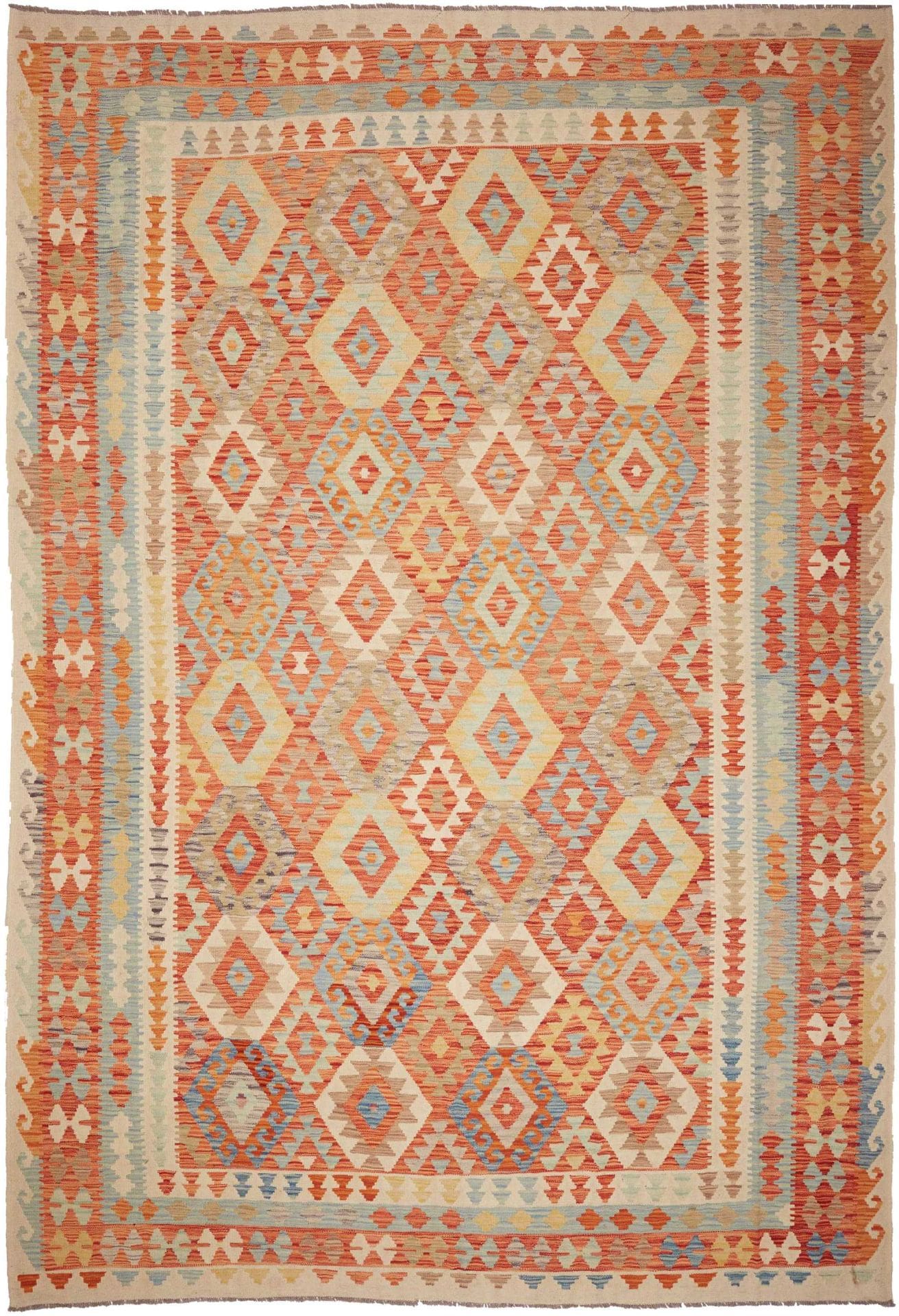Kelim Teppich 250 x 351cm aus Schurwolle, handgewebt, rustikal