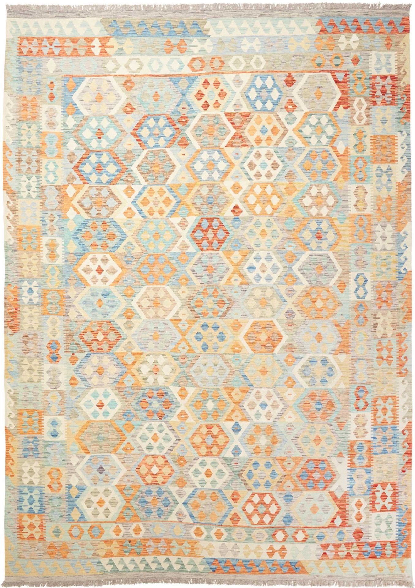 Kelim Teppich 253 x 350cm afghanisch, geometrisches Muster, handgewebt