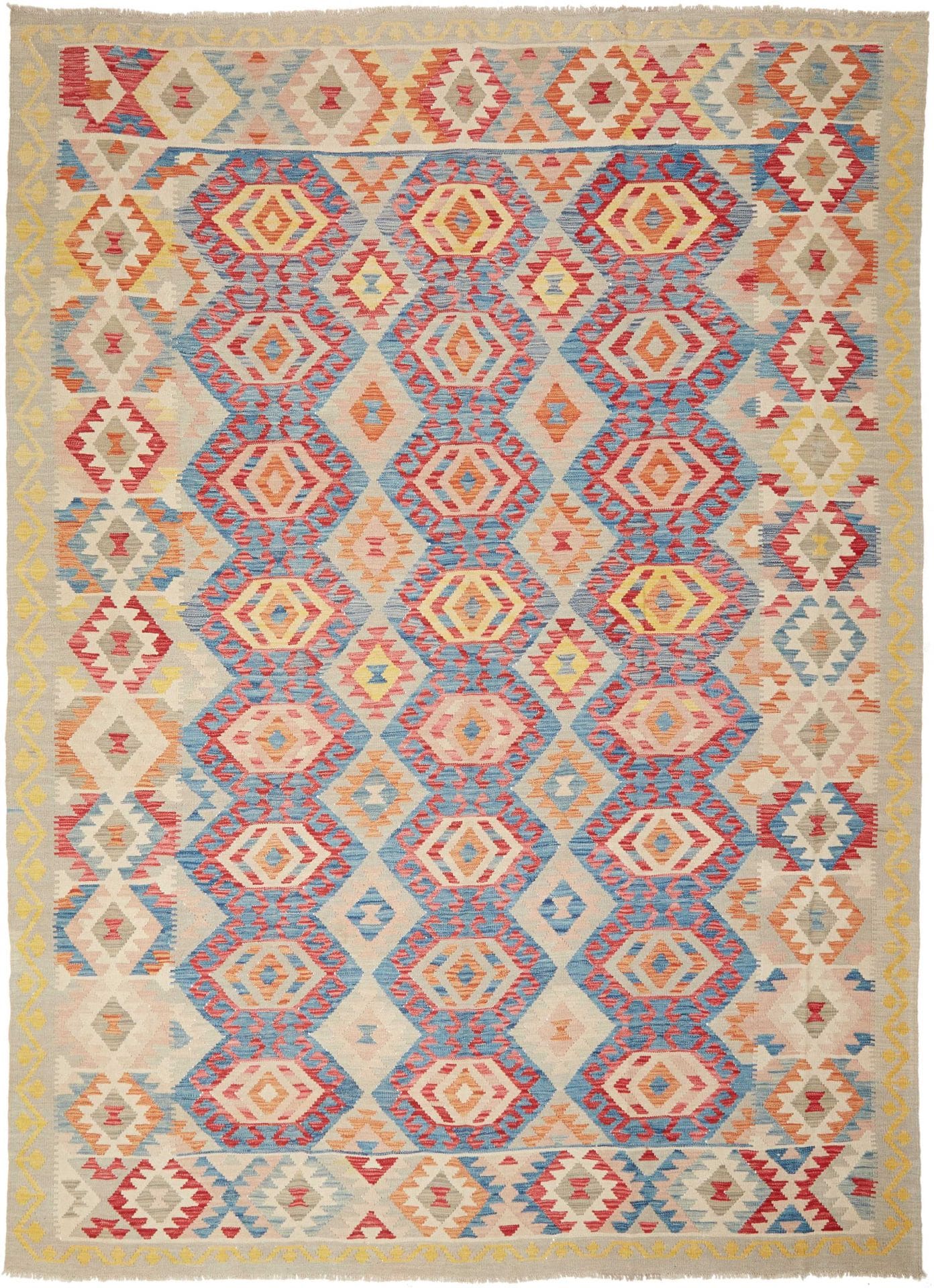 Kelim Teppich 254 x 335 cm aus Schurwolle, handgewebt, rustikal