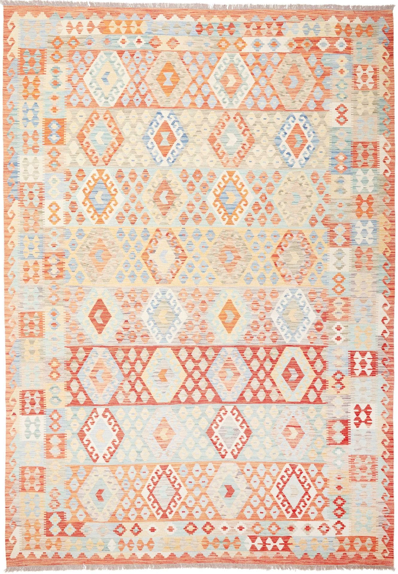 Kelim Teppich 254 x 354cm, handgewebt, afghanisches Design, Wolle