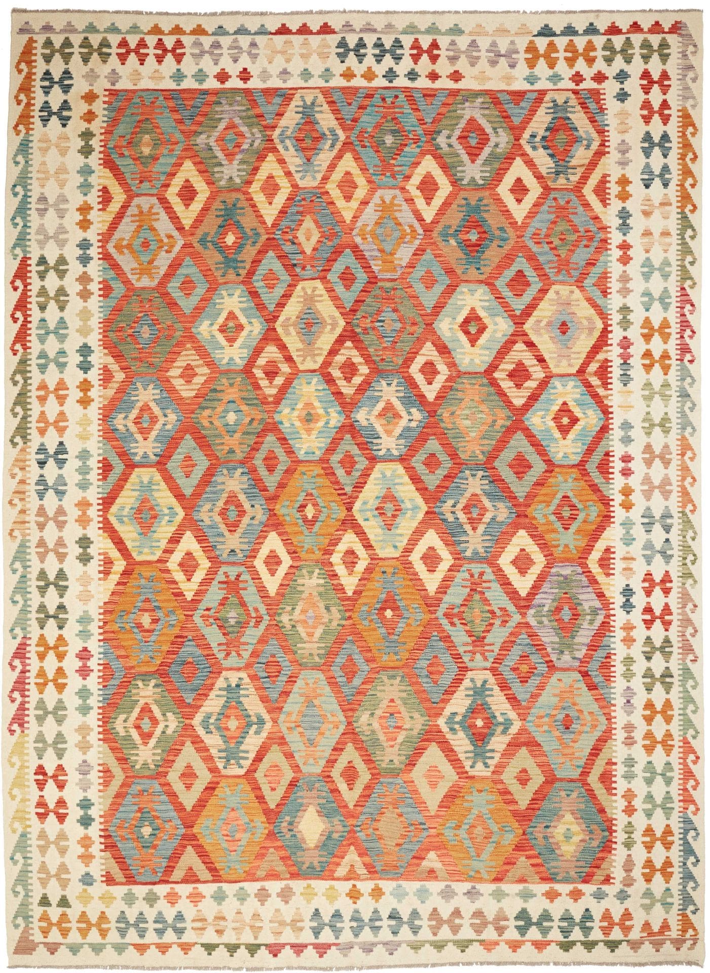 Kelim Teppich 255 x 345cm, handgewebt, rustikales Flair, Wolle