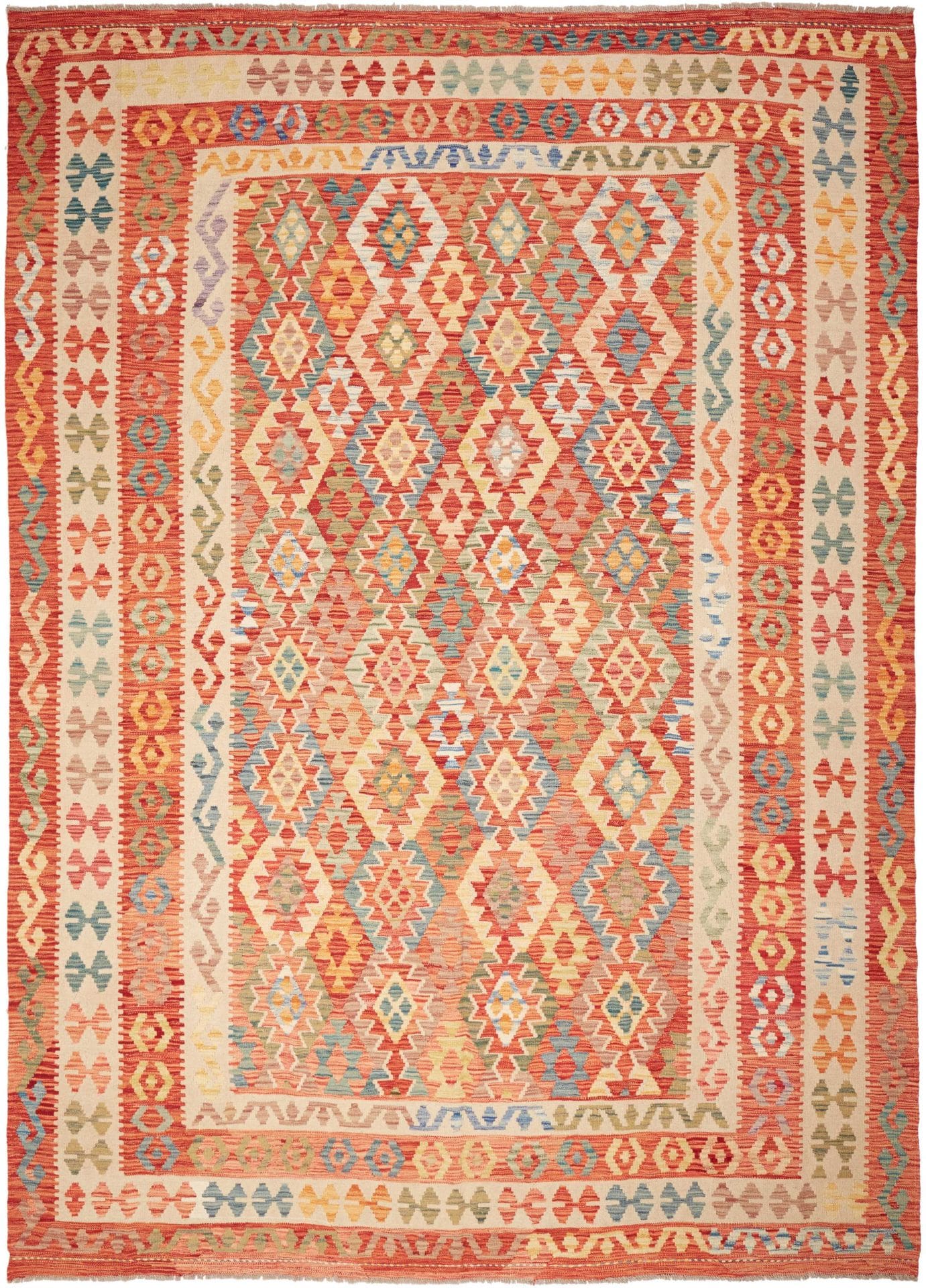 Kelim Teppich 256 x 345 cm – Handgewebt, Schurwolle, rustikal