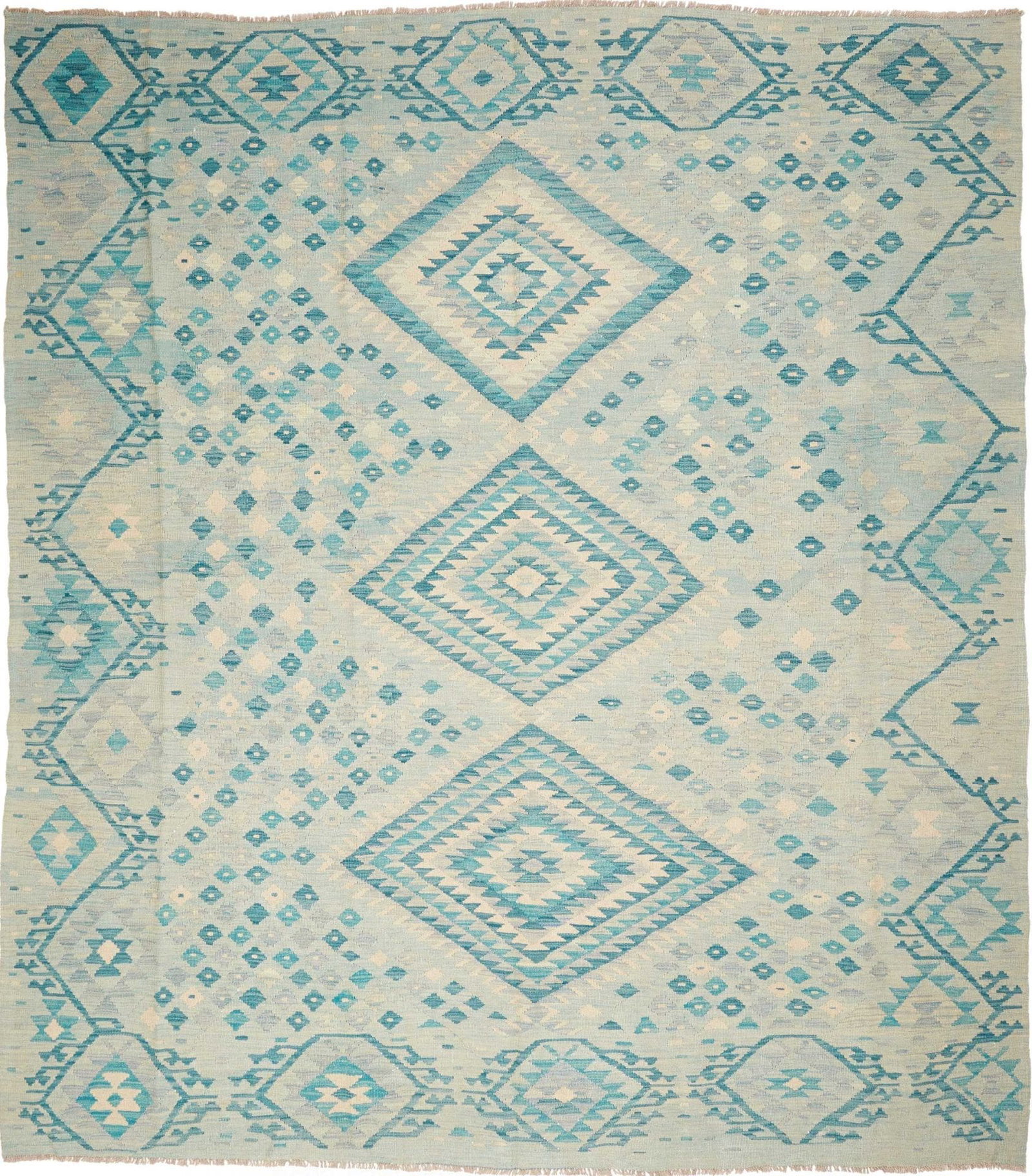 Kelim Teppich 257 x 286 cm aus Schurwolle, handgewebt, rustikal