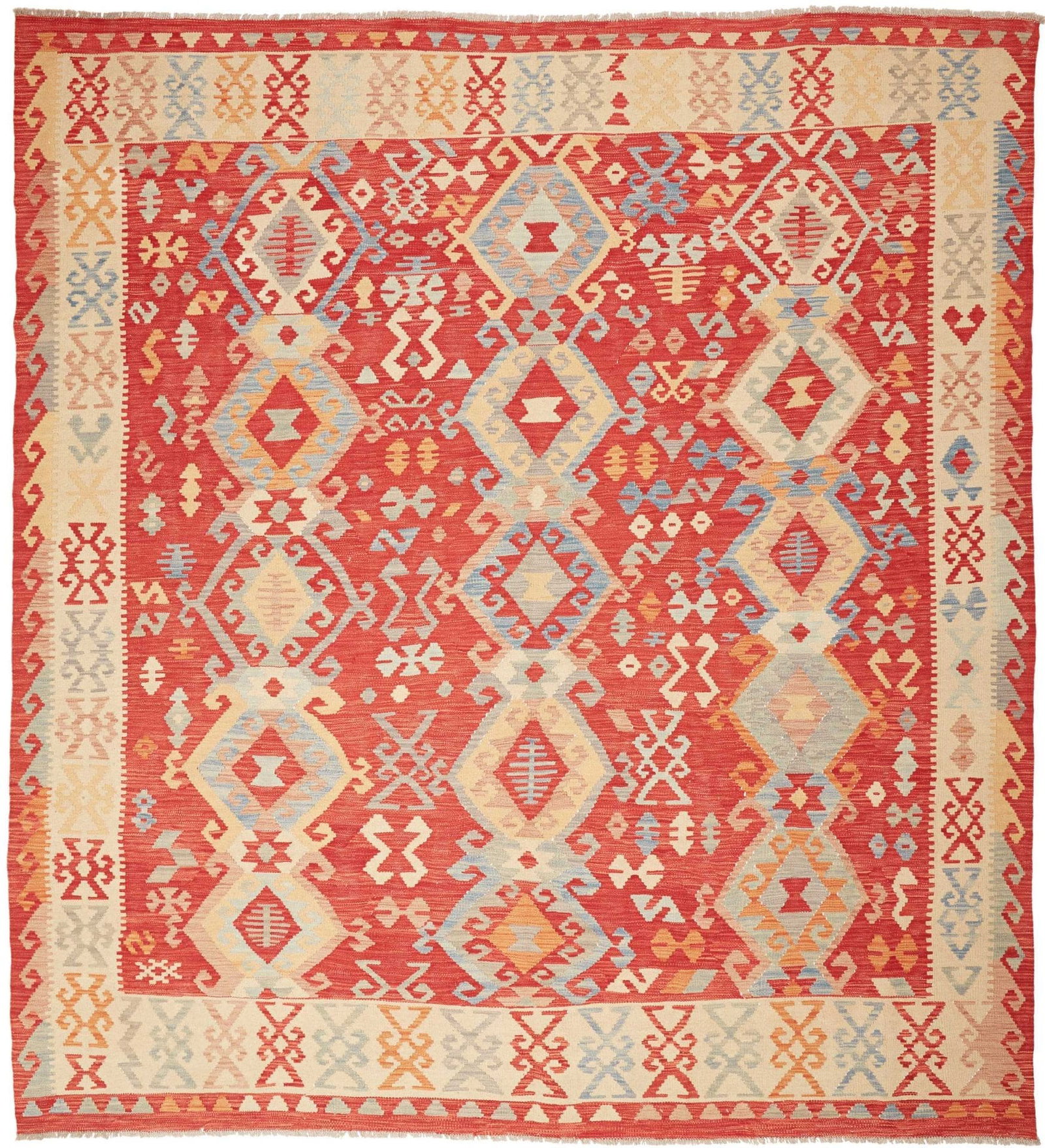 Kelim Teppich 257 x 286 cm, handgewebt, rustikales Design
