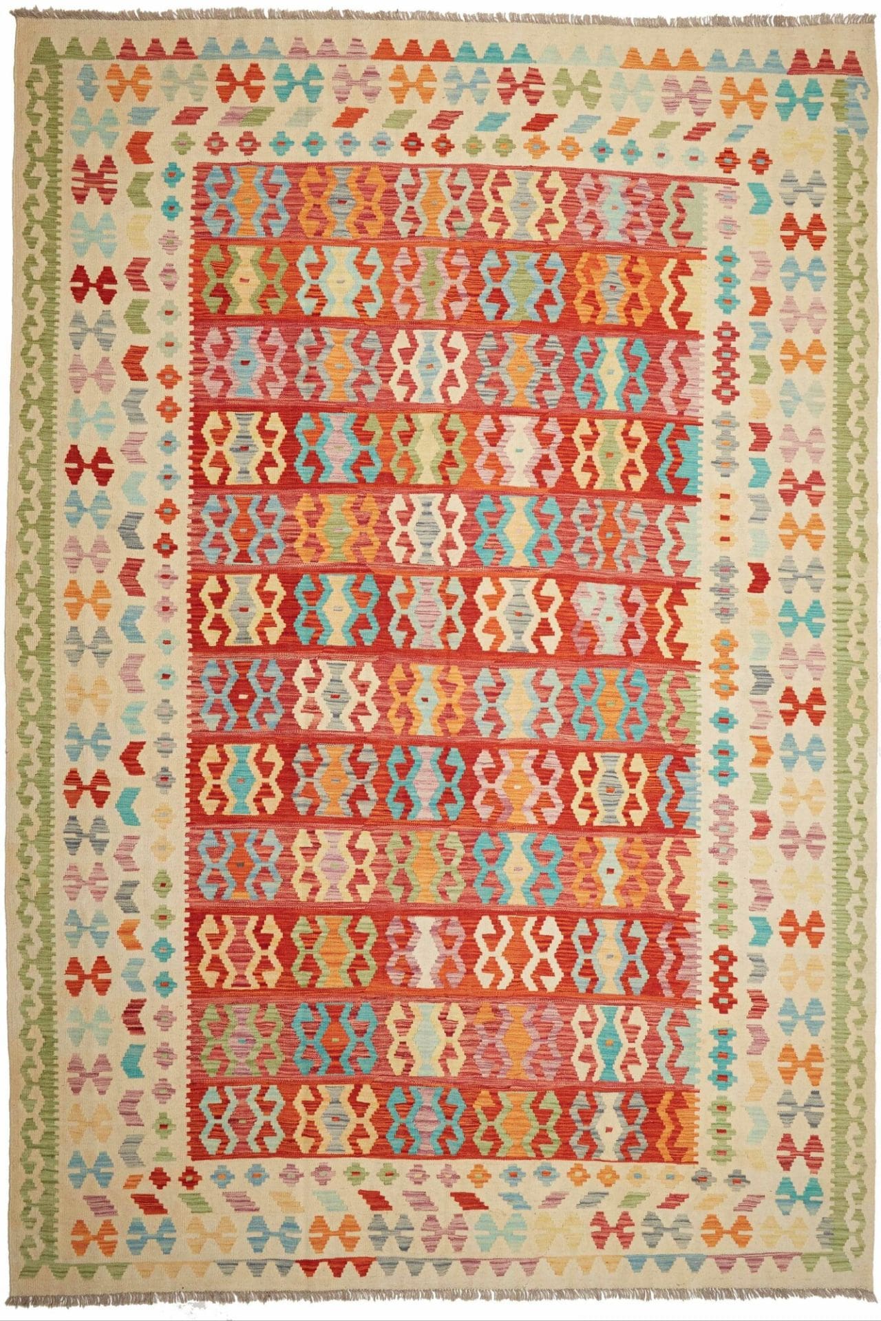 Kelim Teppich 257 x 350cm, Schurwolle, handgewebt, rustikales Flair