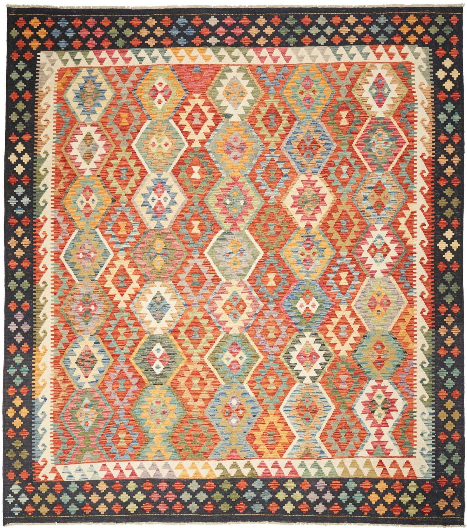 Kelim Teppich 268 x 296 cm, handgewebt, rustikales Flair, Wolle