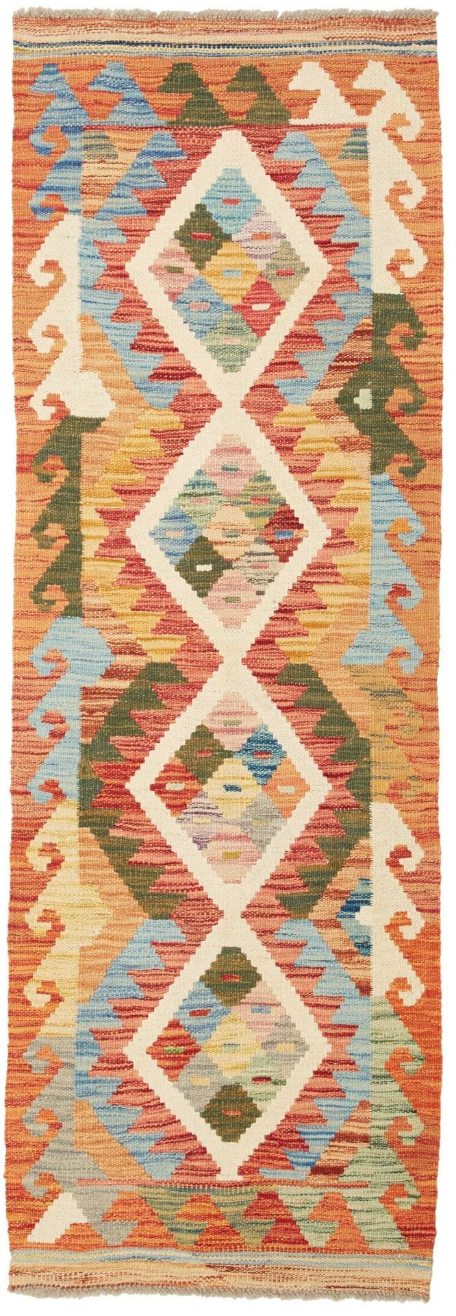 Kelim Teppich 62 x 177 cm, handgewebt, rustikales Flair, Wolle