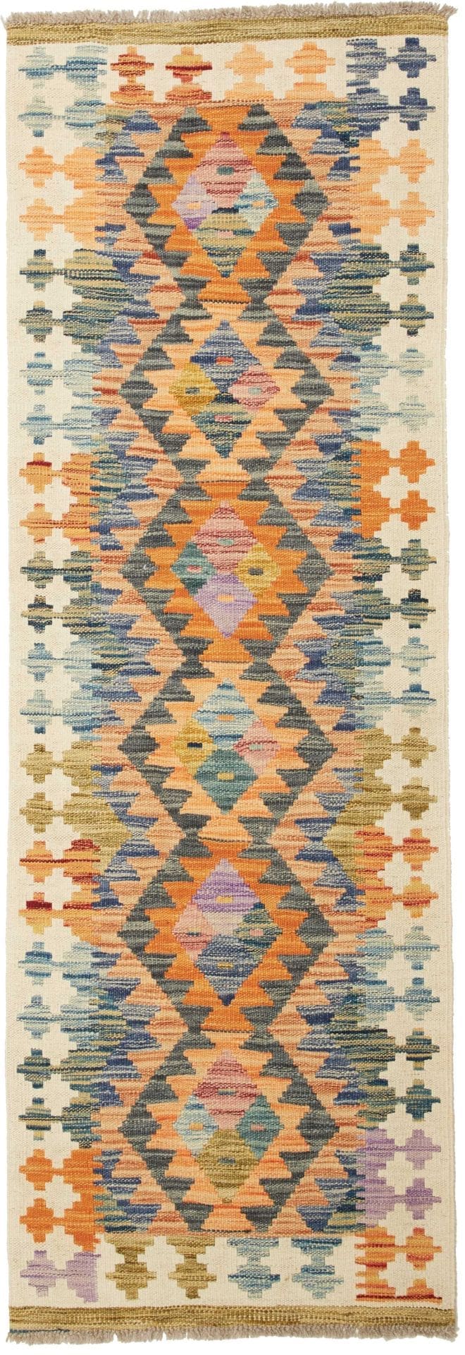 Kelim Teppich 63 x 179 cm, handgewebt, rustikales Flair, Schurwolle