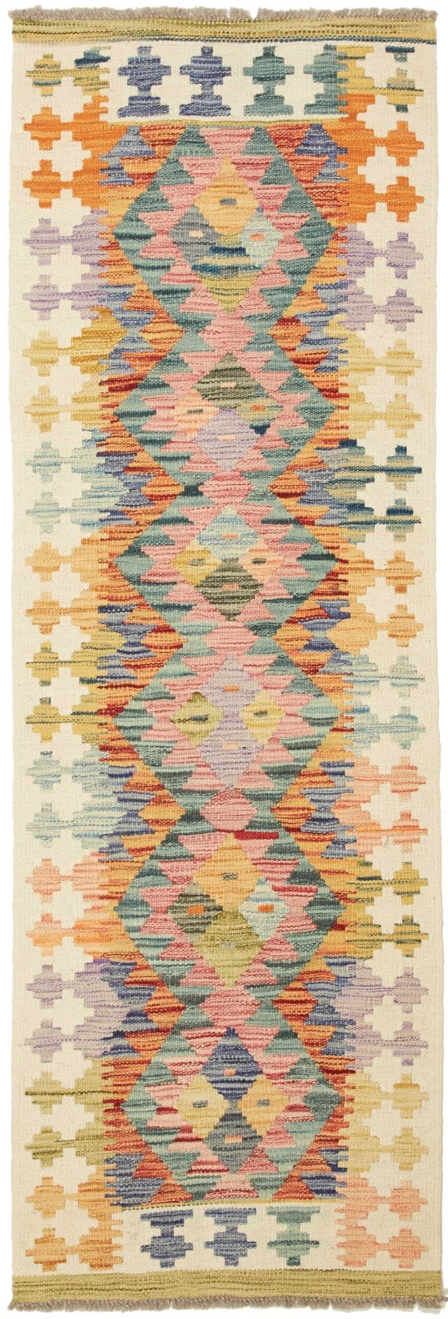 Kelim Teppich 63 x 180 cm, handgewebt, Schurwolle, rustikales Flair