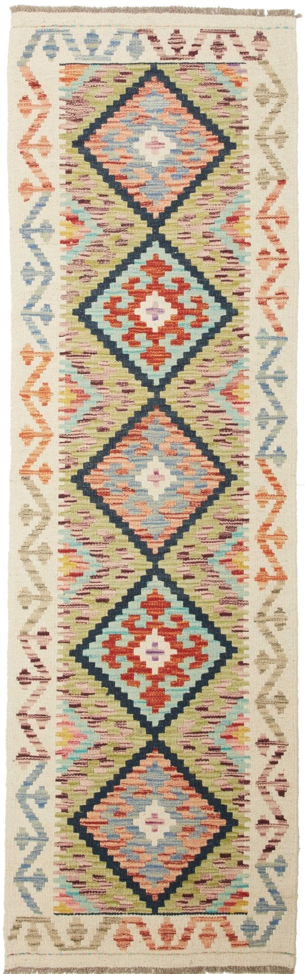 Kelim Teppich 63 x 201cm aus Schurwolle, handgewebt, rustikal