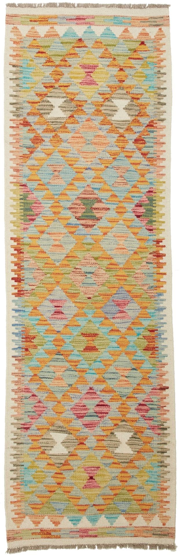 Kelim Teppich 64 x 196cm, handgewebt, rustikales Flair, Wolle