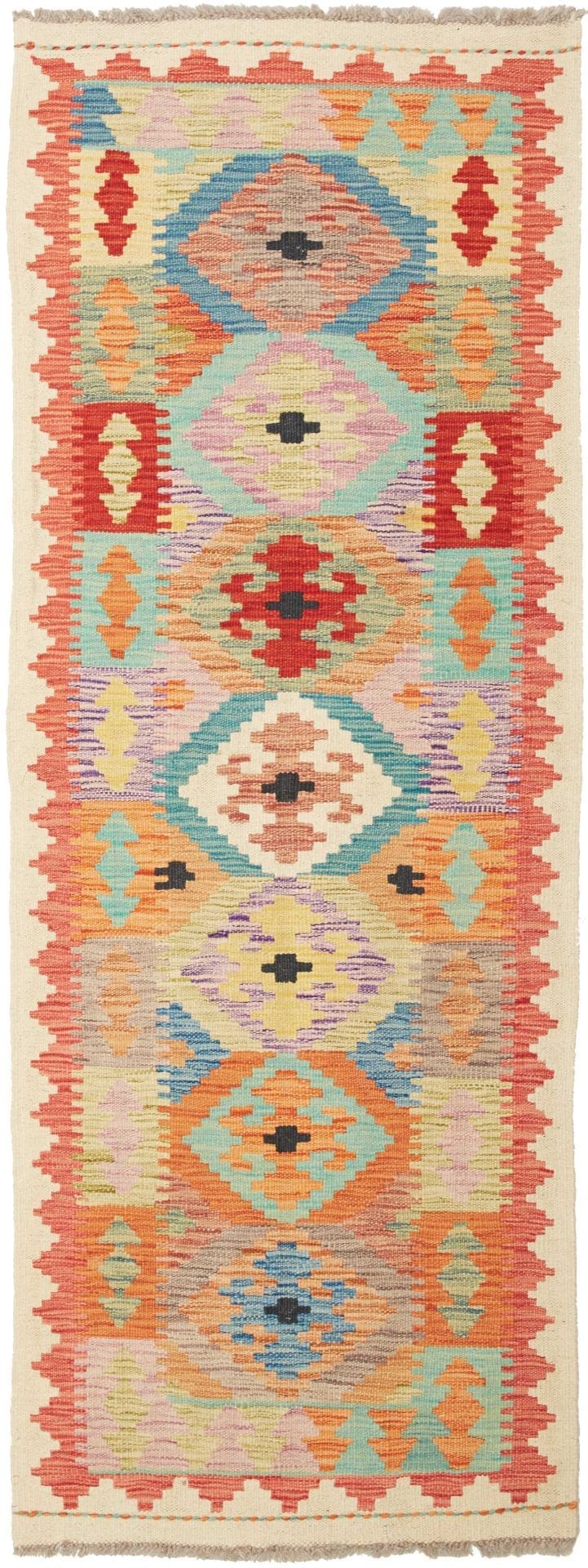 Kelim Teppich 66 x 175cm, handgewebt, Schurwolle, rustikales Flair