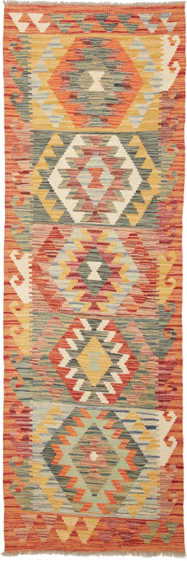 Kelim Teppich 66 x 192cm, handgewebt, rustikales Flair, Wolle