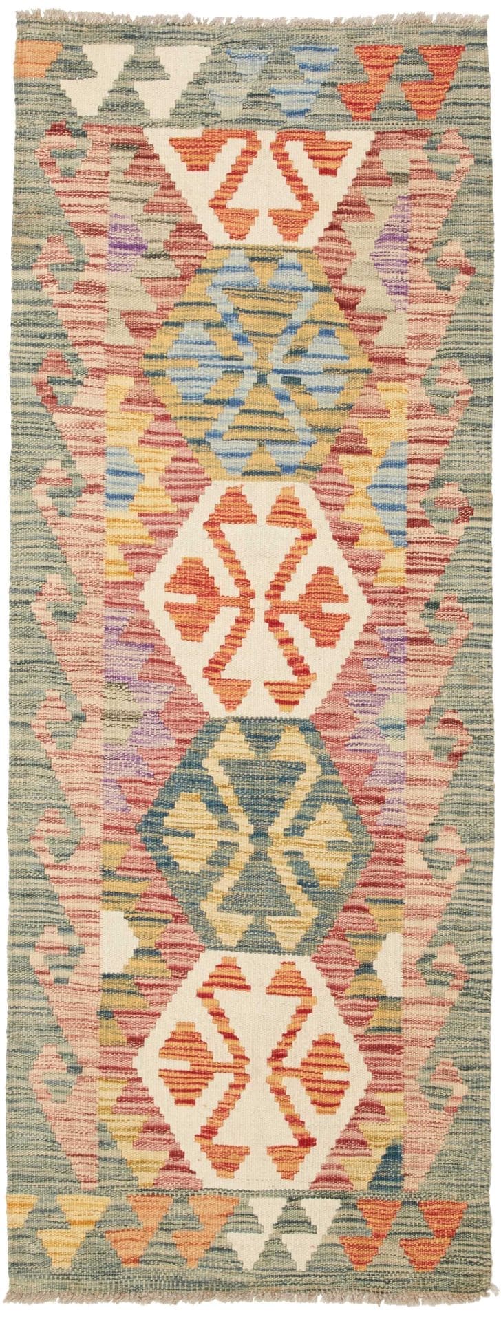 Kelim Teppich 67 x 170cm, rustikal, Schurwolle, handgewebt