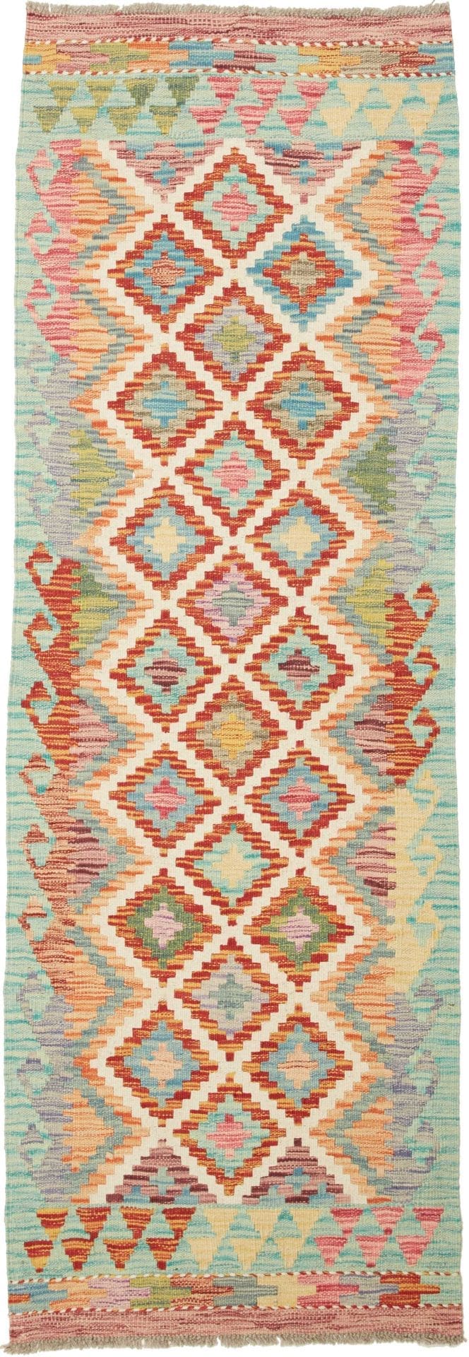 Kelim Teppich 68 x 190 cm aus Schurwolle, handgewebt, rustikal