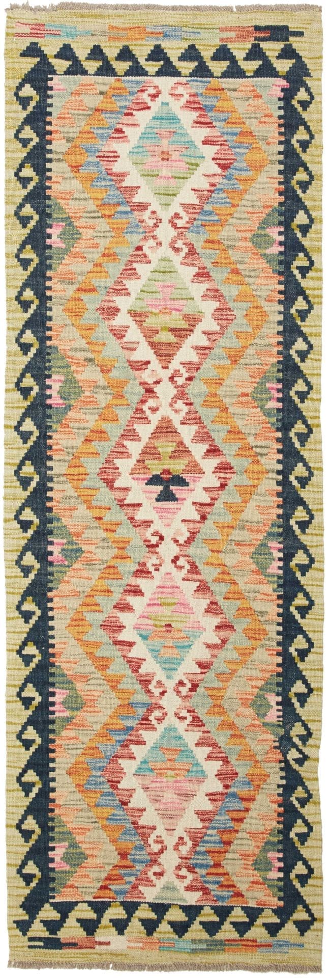 Kelim Teppich 68 x 196cm, handgewebt, rustikales Flair, Wolle