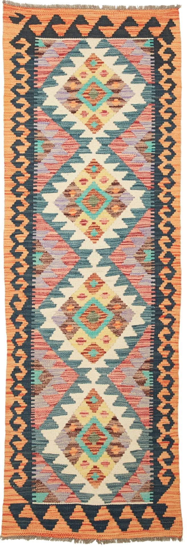 Kelim Teppich 68 x 197 cm, handgewebt, rustikaler Stil aus Wolle