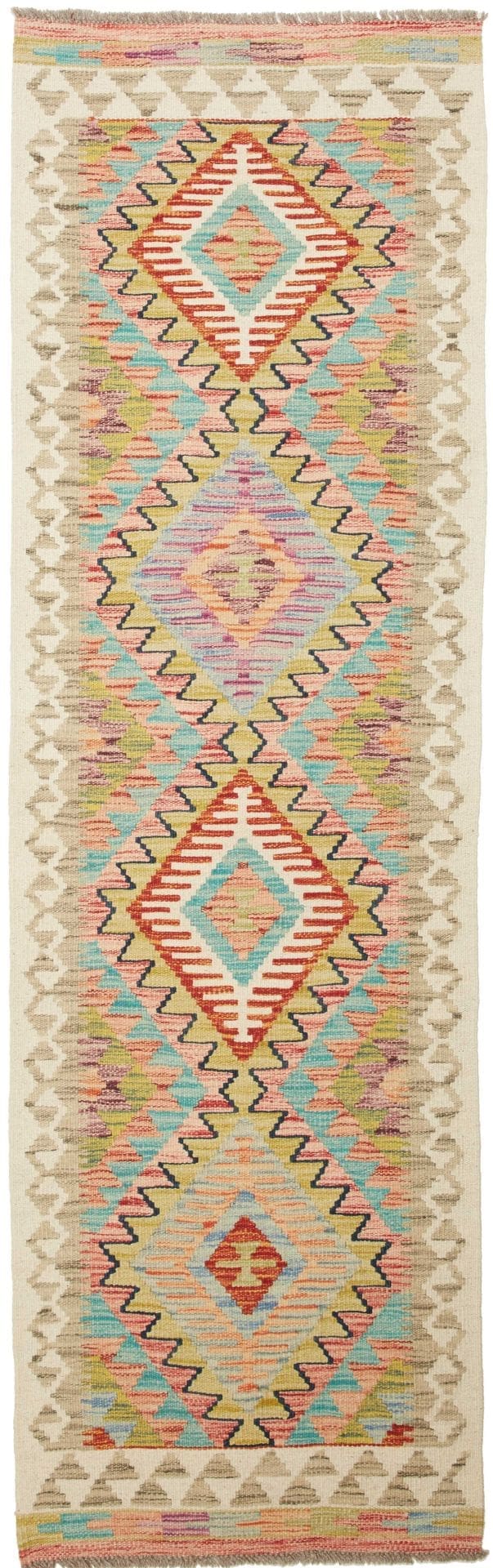 Kelim Teppich 68 x 210 cm, handgewebt, rustikales Flair, Wolle