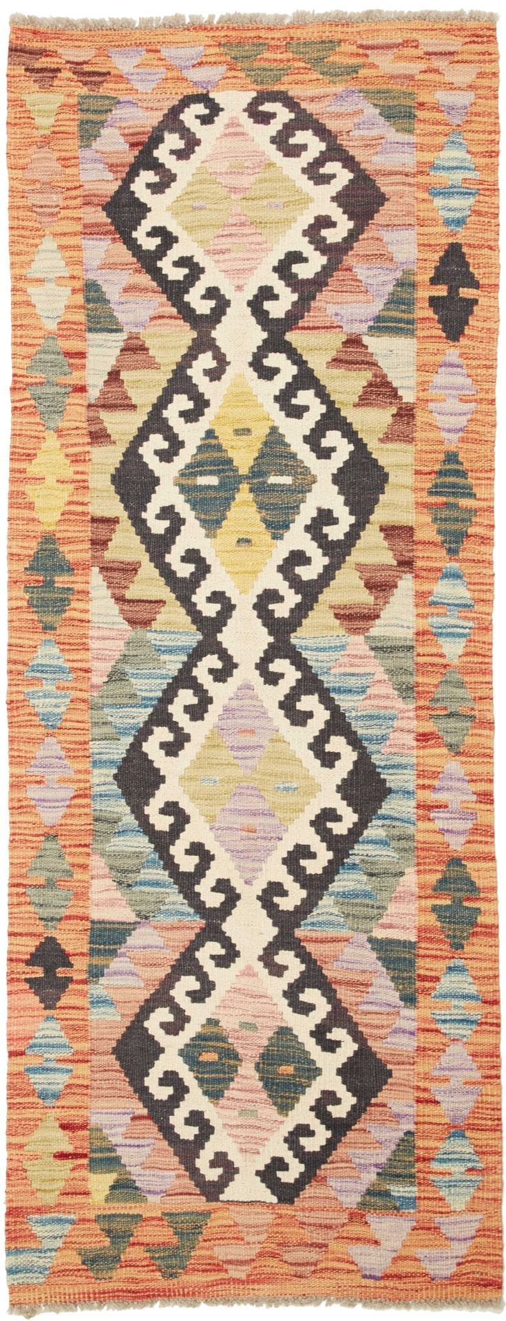 Kelim Teppich 69 x 179 cm aus Schurwolle, handgewebt, rustikal