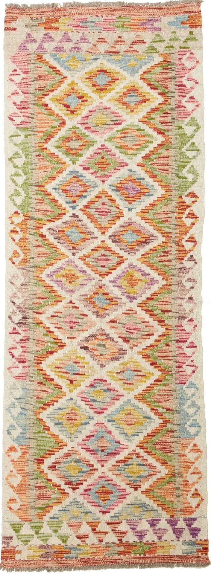 Kelim Teppich 71 x 187cm, handgewebt, rustikales Flair, Wolle