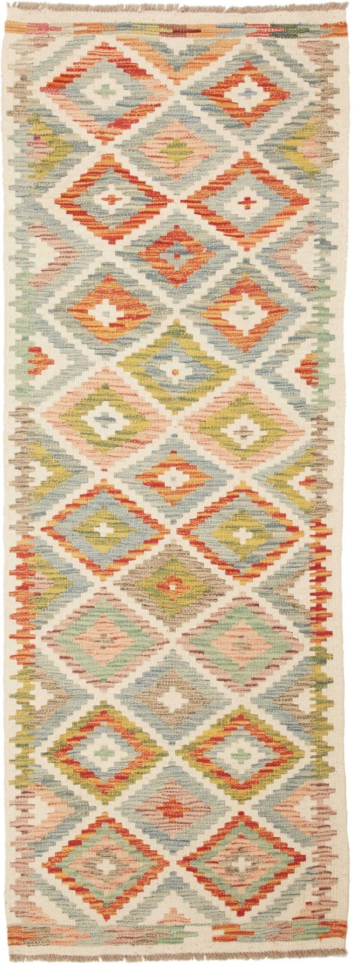 (Verkauft) Kelim Teppich 71 x 193 cm, rustikal, handgewebt, Wolle Baumwolle