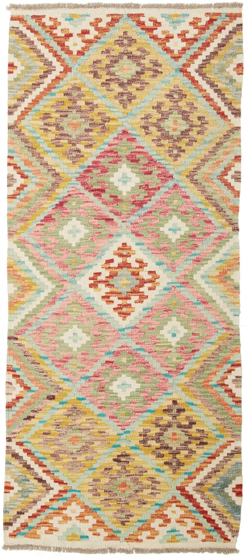 Kelim Teppich 77 x 170cm, Schurwolle, handgewebt, rustikaler Stil