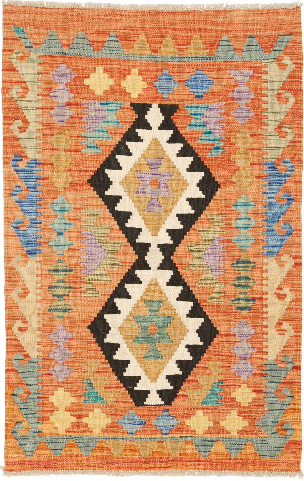 Kelim Teppich 79 x 120cm, rustikales Design, handgewebt