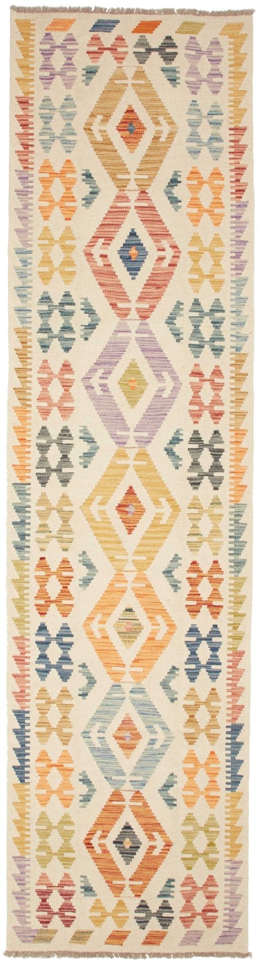 Kelim Teppich 80 x 300cm, handgewebt, rustikales Design, Wolle