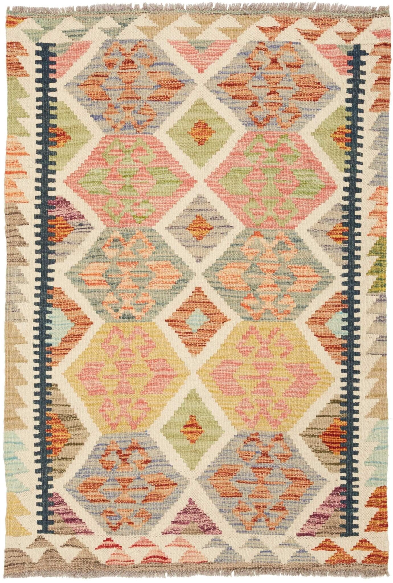 Kelim Teppich 81 x 116cm, handgewebt, rustikales Flair, Wolle