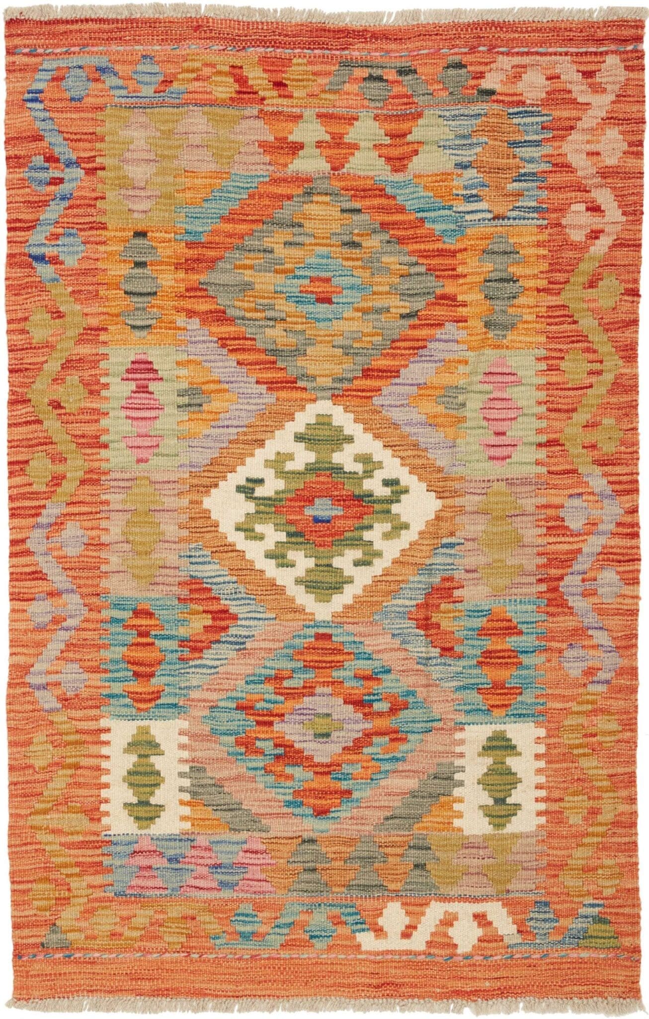 Kelim Teppich 81 x 119 cm aus Schurwolle, handgewebt, rustikal