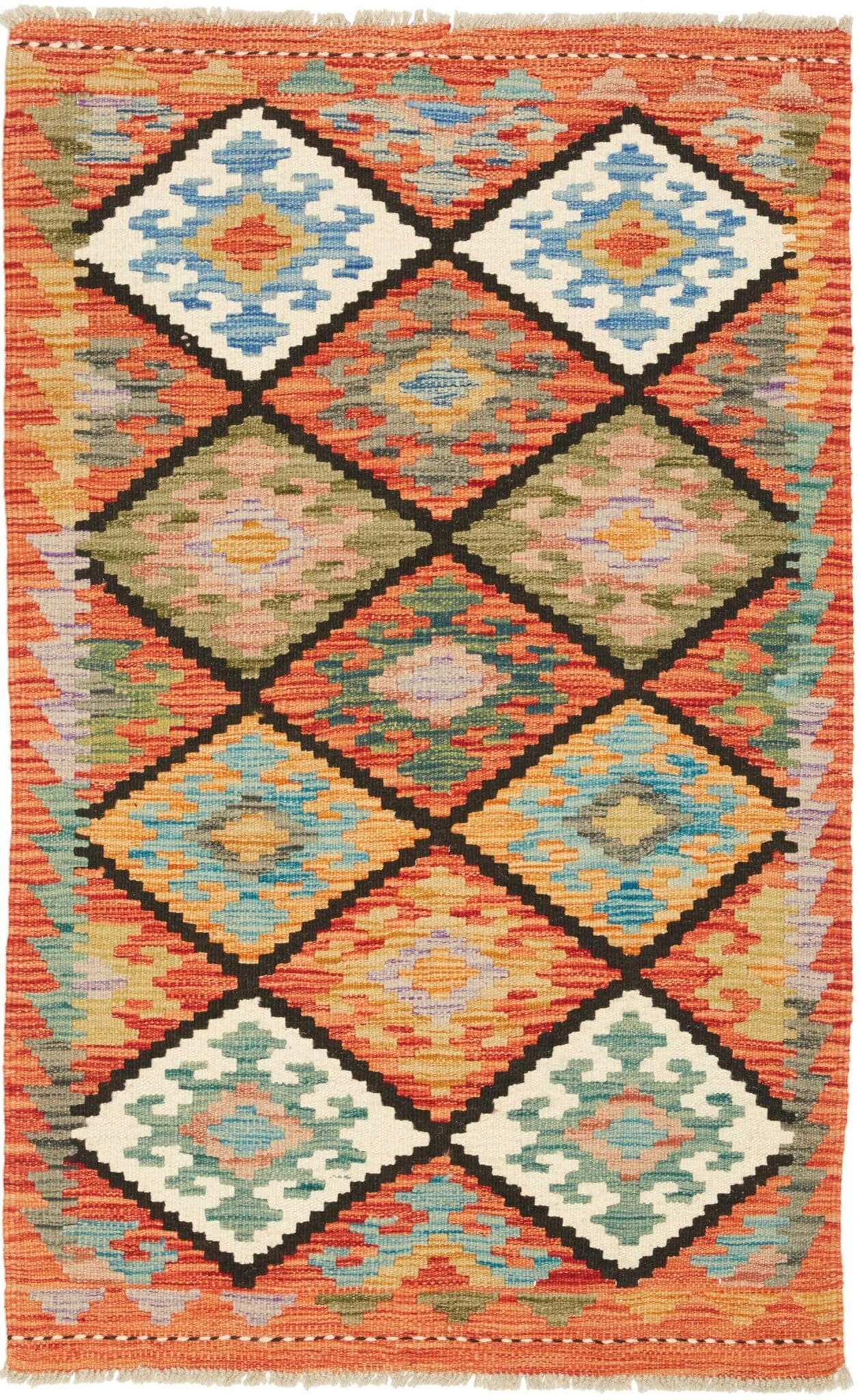 Kelim Teppich 81 x 124 cm aus Schurwolle, handgewebt, rustikal