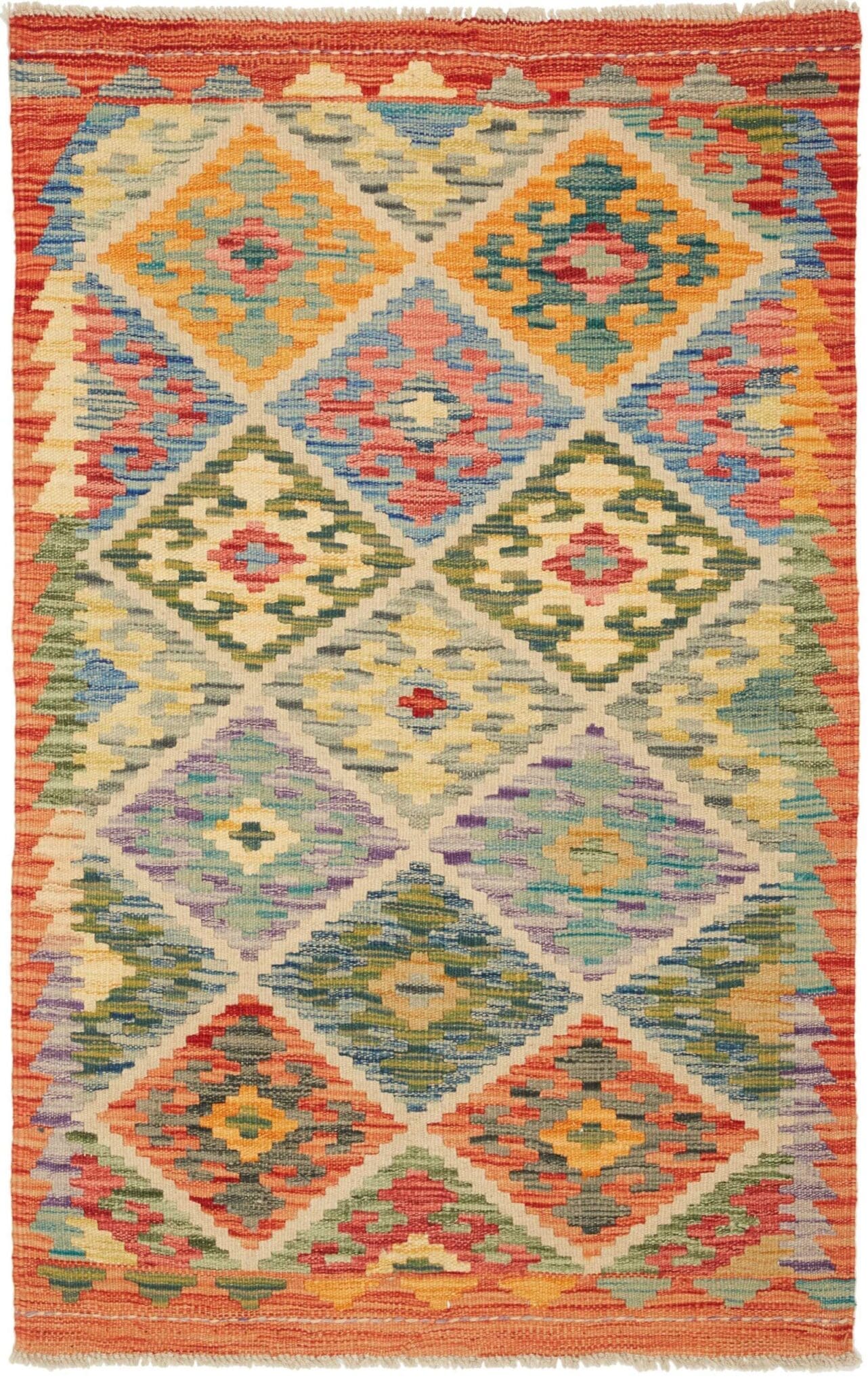 Kelim Teppich 81 x 126cm, handgewebt, rustikales Flair, Wolle