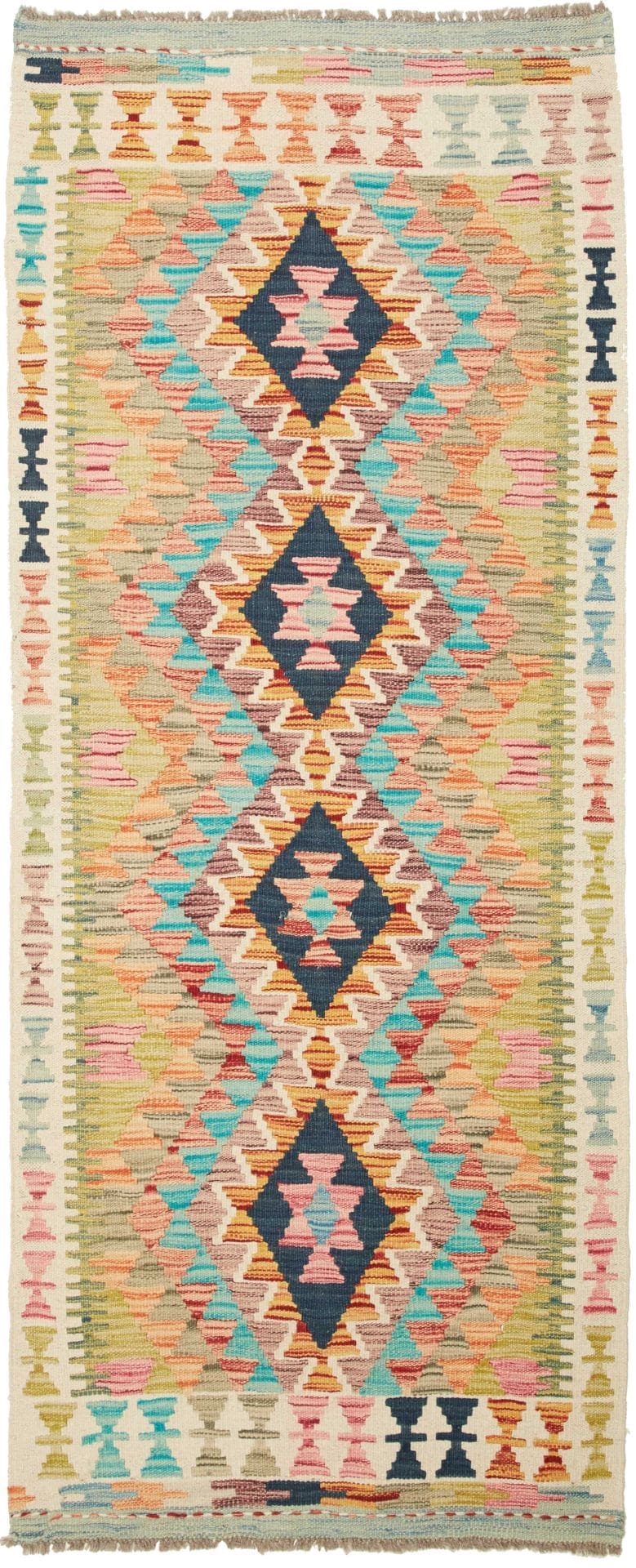 Kelim Teppich 81 x 194cm, Schurwolle, handgewebt, rustikales Flair