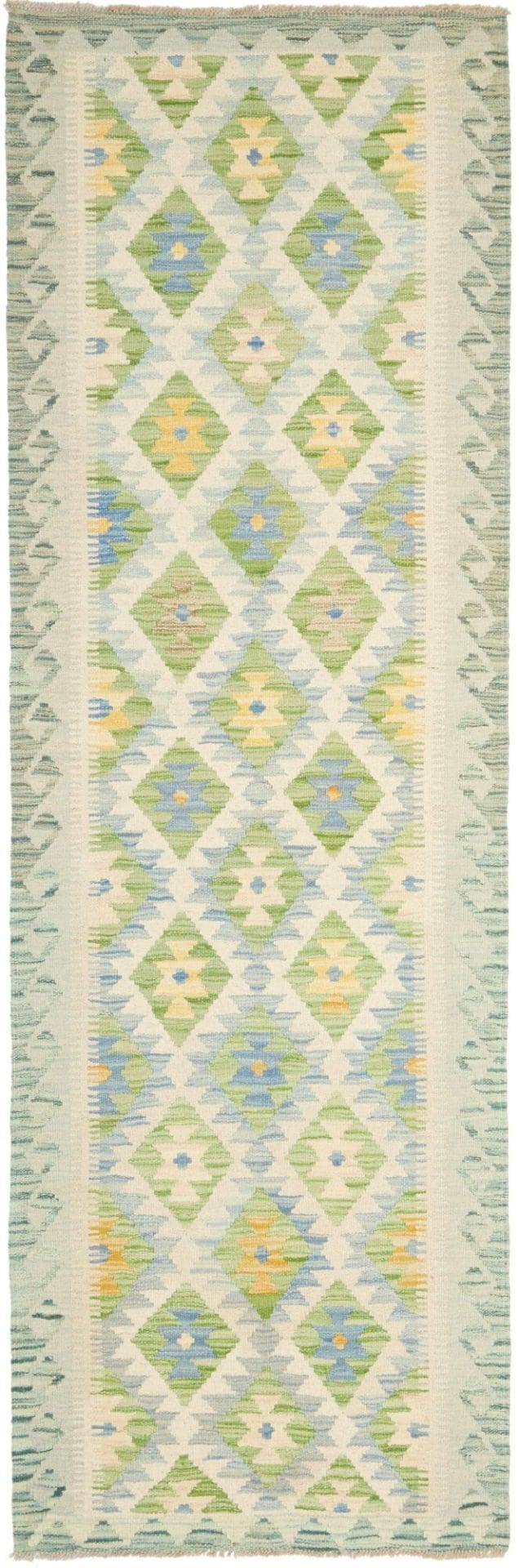 Kelim Teppich 81 x 244cm, handgewebt, rustikales Design, Wolle