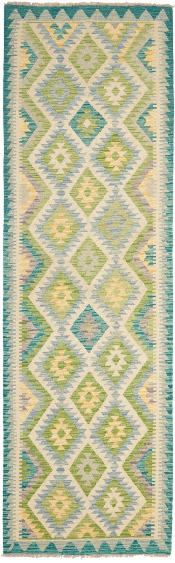 Kelim Teppich 81 x 262 cm aus Schurwolle, handgewebt, rustikal