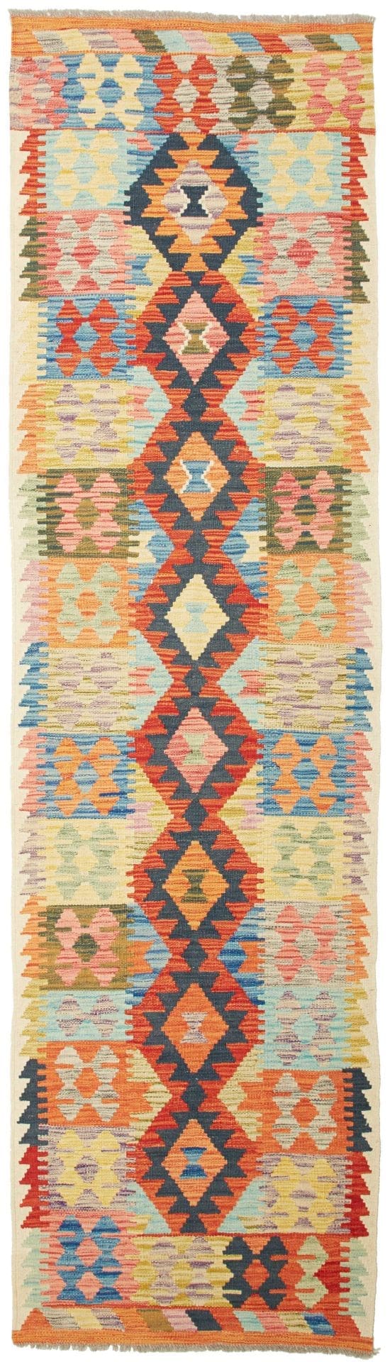 Kelim Teppich 81 x 286 cm, handgewebt, rustikales Flair, Wolle